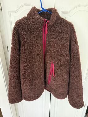 UGG Marlene Confetti Sherpa Fleece Jacket Women’s Large Cola Brown Pink NWT ZIP